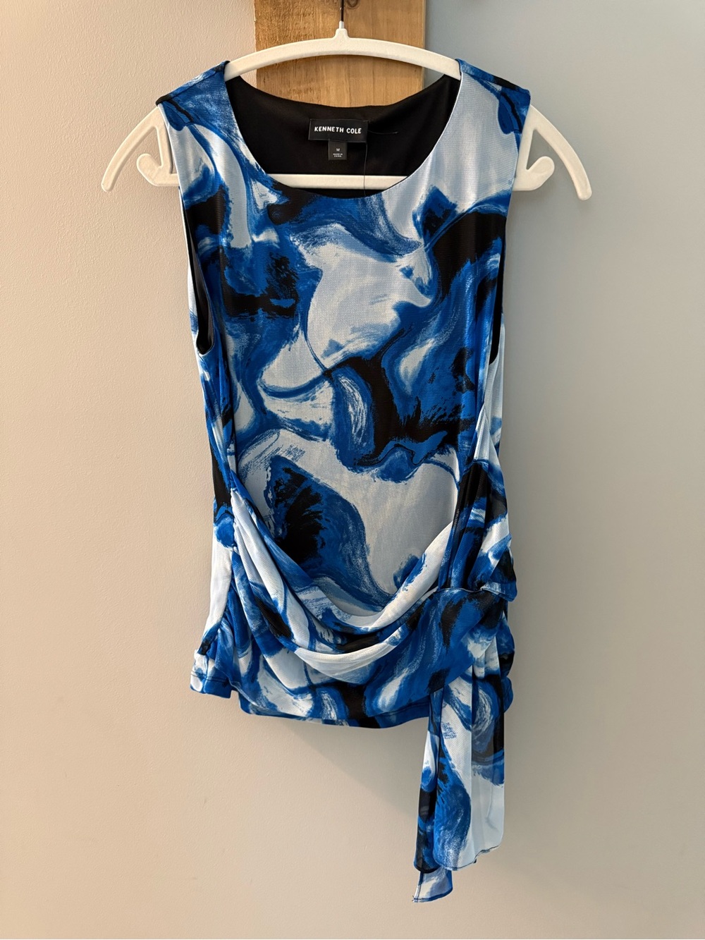 Kenneth Cole Blue and Black Printed Sleeveless Drape Camisole
